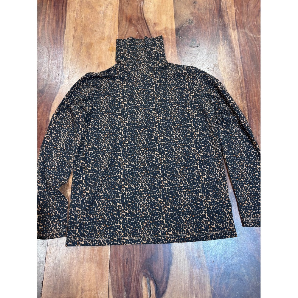 JOE FRESH turtleneck top women size M leopard print long sleeve cotton stretch